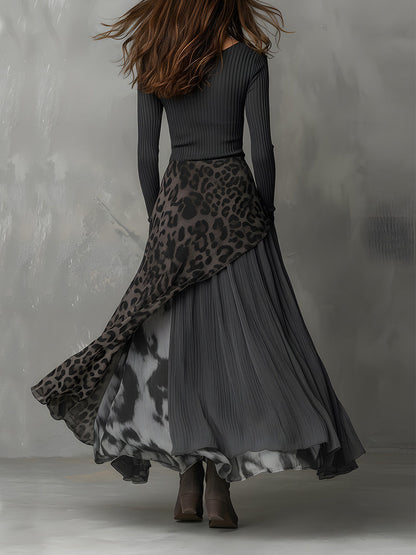 Martina - Long bohemian-style dress with leopard print