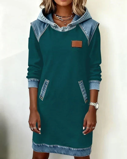 Lunariae – Casual Contrast Hoodie Dress