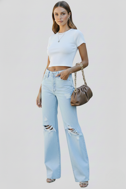 Kimberly | Women’s Wide-Leg Distressed High-Waist Jeans