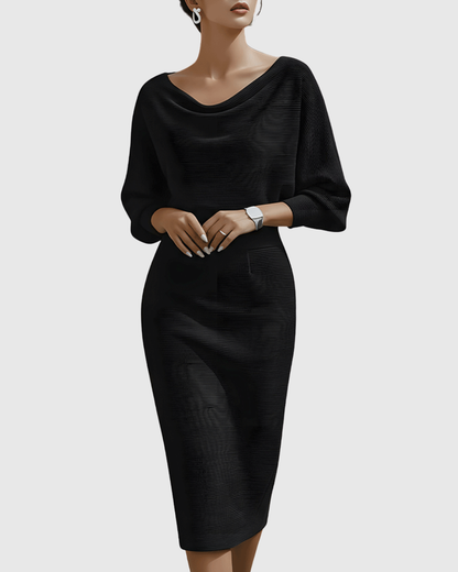 Ismeria | White Draped Batwing Midi Dress