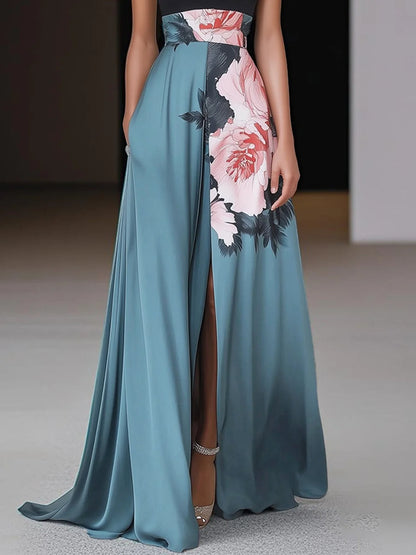 Dakota | Women’s Chic Slit Floral Classic Crew Neck Sleeveless A-Line Maxi Dress