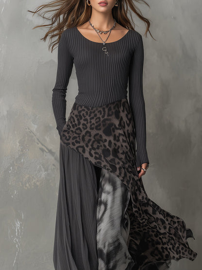 Martina - Long bohemian-style dress with leopard print