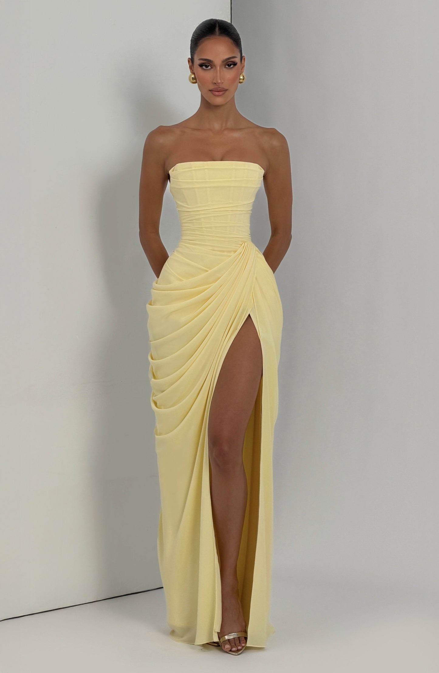 Vivienne | Elegant Draped Maxi Gown with Slit