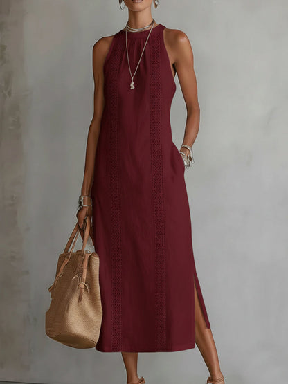 Jimena™ | Relaxed Embroidered Mandarin Collar Midi Dress