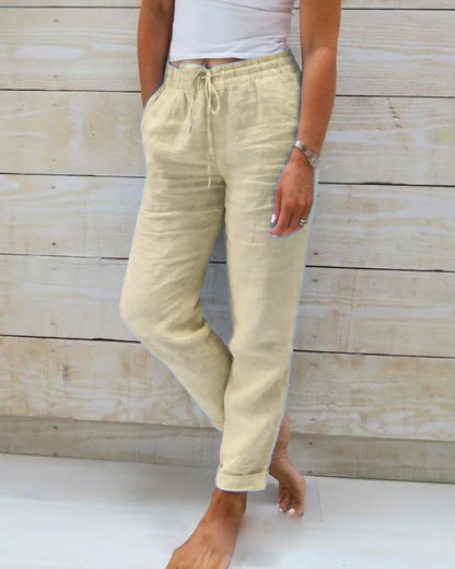Women's  Elastic Waist Cotton Linen Wide Leg Pants