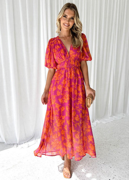 Isabella | Women's Floral V Neck Maxi Wedding Guest Dress