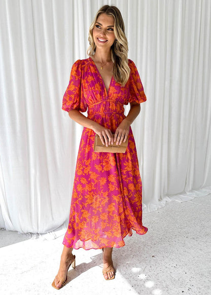 Isabella | Women's Floral V Neck Maxi Wedding Guest Dress