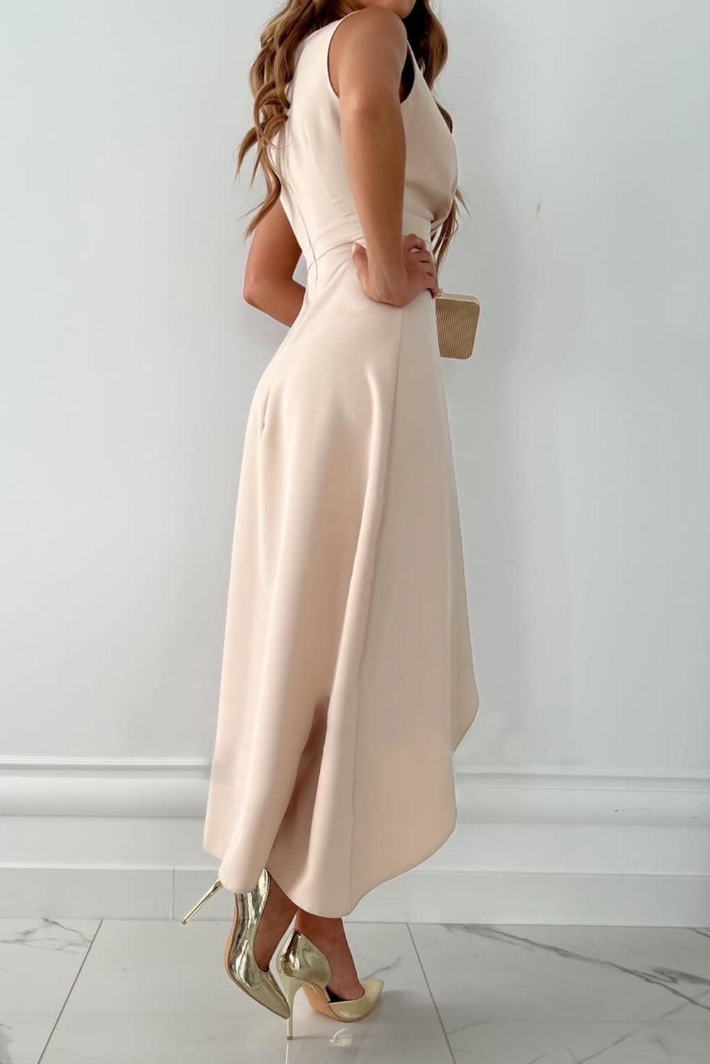 Hailey | Women's Sleeveless Asymmetric Midi Wedding Guest Dress